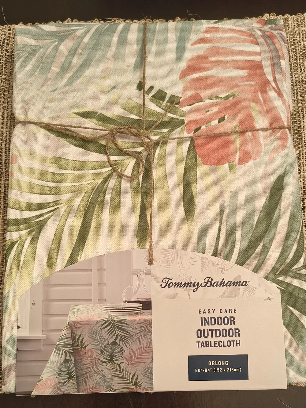 Tommy Bahama Tropical Palm Indoor/Outdoor Tablecloth - Coral & Green
